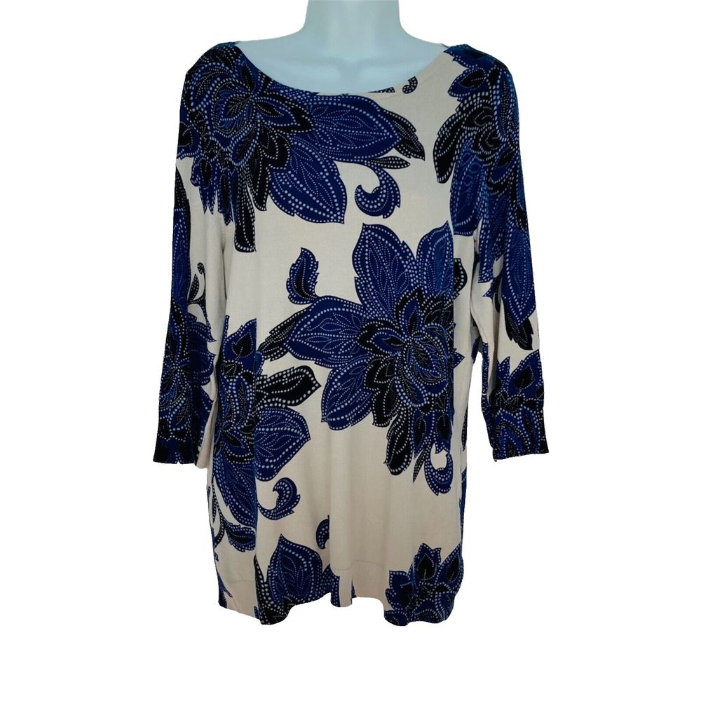 Roz & Ali Mala Dreams Ivory and Blue Soft Cozy Sweater Women’s Size L